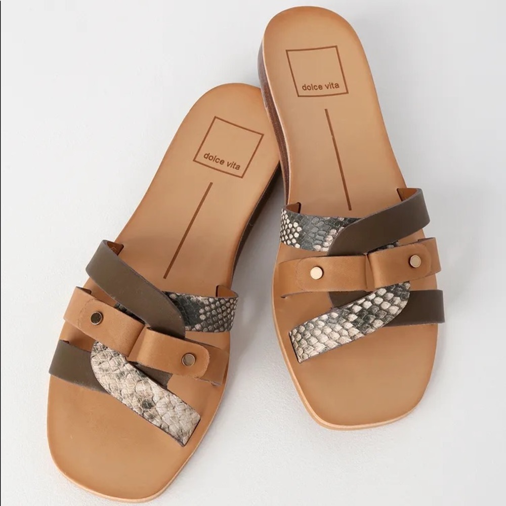 Dolce Vita Cait Tan Multi Leather Flat Sandals